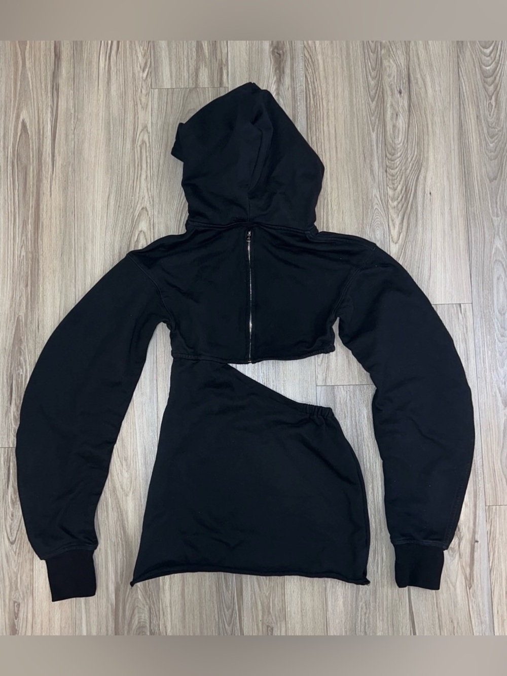 AKNIFE BAE Black Cropped Hoodie Dress - Women's Hooded Zip Top